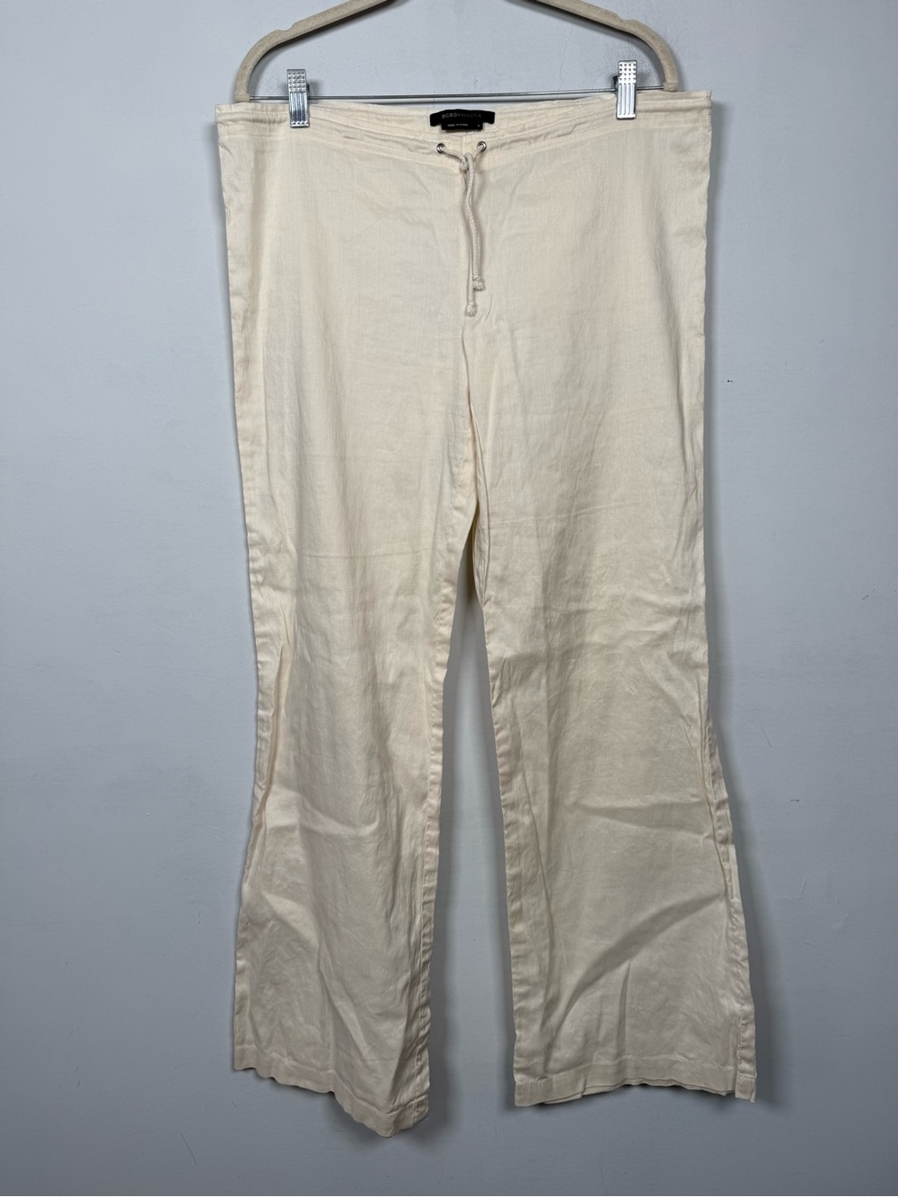 BCBGMaxazria Linen Wide Leg DrawstringCotton/ Linen Pants Cream Ivory Size 6